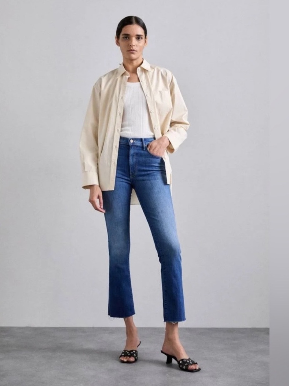 NEW MOTHER The Insider Flood Fray Jeans in We Got The Beat Size 27